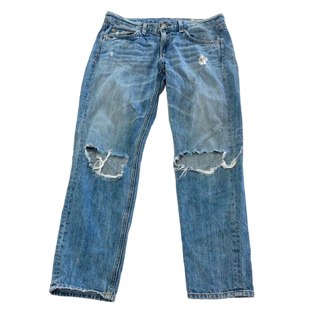 Rag & Bone Jeans Womens 26 Blue Denim Boyfriend Moss with Holes Distressed
